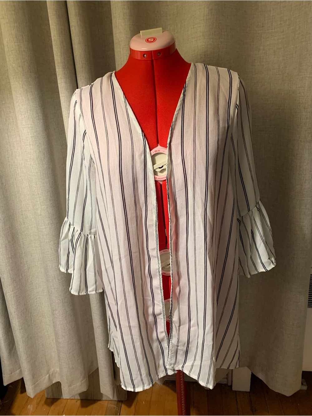 Striped White and Black Front Bell Sleeve coverup Top